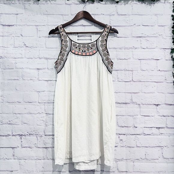 Lilka Anthropologie Toda Vista Swing‎ Dress Embroidered Short Ivory Pockets - Picture 1 of 13